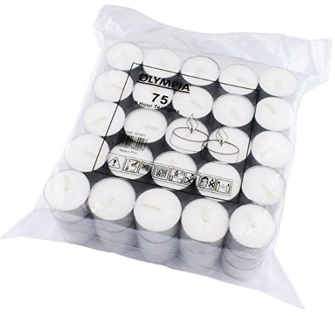 75X Olympia 8 Hour Tealights 340X220mm White Unscented Candles Restaurant