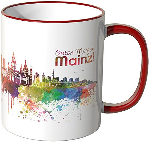 WANDKINGS® Tasse, Schriftzug Guten Morgen Mainz! mit Skyline - ROT