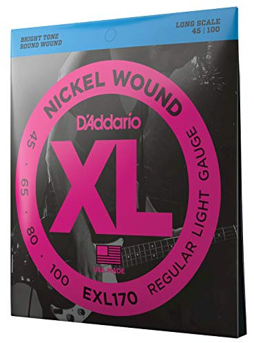 D'Addario Bass Guitar Strings - XL Nickel - EXL170 - Perfect Intonation, Consistent Feel, Powerful Durability - 4 String Set - 45-100 Regular Light, Long Scale