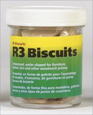 Wolfcraft 2995404 Compressed Wafer Shaped Wood Joining Biscuits for Joining Wood Pieces, #R3, 90 Piece Jar