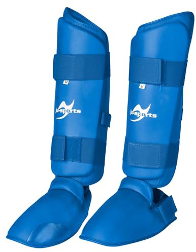 Ju-Sports Spann-/ Schienbeinschoner Karate - blau, Kunstleder I Stabiler Karate Schienbeinschutz für den Wettkampf mit Schaumstoffpolster I Größe S-XL