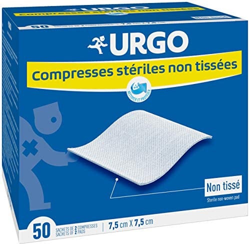 Urgo - Compresses stériles - Non tissées - Boîte de 50 sachets de 2 compresses - 7,5cm x 7,5cm