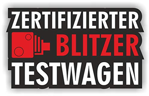 Folien-Zentrum - Blitzer Testwagen 11 x 6,5 cm - hochwertiger Aufkleber Auto Tuning - OEM & JDM Auto Sticker - Lustige Aufkleber für Auto - Stickerbomb - Autoaufkleber - Made in Germany
