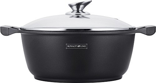 Royalty Line RL-GSM Kasserolle mit Deckel aus Glas, Marmor-Beschichtung, schwarz, 32 cm