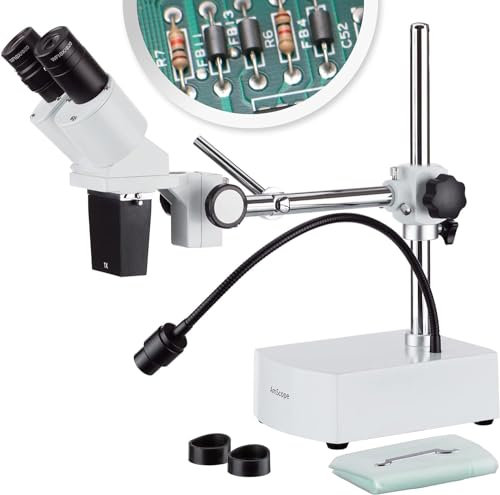 AmScope SE400 Professionelles Binokulares Stereomikroskop, WF10X-Okulare, 1X-Objektiv, LED-Beleuchtung, Boom-Arm-Ständer, 110V-120V, 10X, 24 x 24 x 8
