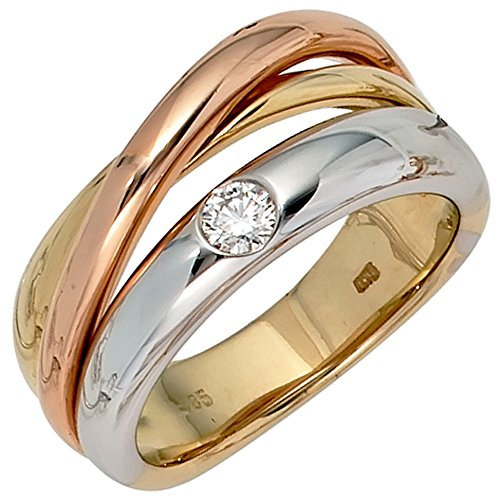 Jobo Damen-Ring breit aus 14 Karat 585 Gold Tricolor mit Diamant Größe 60