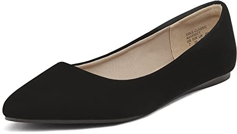 DREAM PAIRS Women's Casual Pointed Toe Ballet Pumps Slip On Ballerina Flats Shoes,Size 8,Black/Nubuck,Sole-Classic