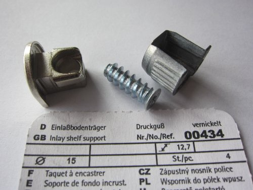 Hettich Einlaßbodenträger Einlassbodenträger ø 15 mm, Druckguß vernickelt, 4 Stück, 434