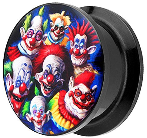 Piersando Ohr Plug Piercing Kunststoff Motiv Comic Picture Flesh Tunnel Ohrplug mit Crazy Horror Clown Halloween Schwarz Bunt 14mm