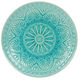BUTLERS Teller Ø14cm gemustertes Geschirr Türkis aus Steinzeug -SUMATRA- Mikrowelle und Spülmaschinegeeignet, kleine Teller für Kuchen, Desserts, Frühstück