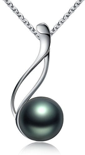 VIKI LYNN Tahiti Perlenkette für Damen 9-10mm Runde Tahiti Zuchtperlen Anhänger mit 925 Sterling Silber