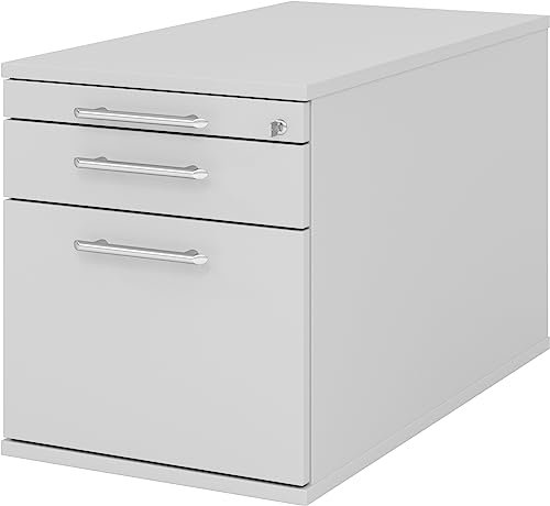bümö Rollcontainer mit Hängeregister für Hängeordner, Container abschließbar in grau - Rollwagen mit Hängeregistratur als Schreibtisch Unterschrank od. Bürocontainer m. Relinggriffe