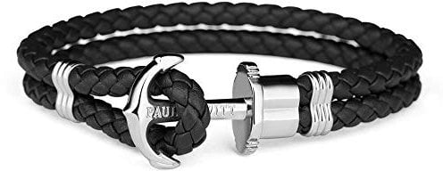 PAUL HEWITT Anker Armband PHREP - Lederarmband für Damen und Herren (Schwarz), Männer und Frauen Armband mit Anker Schmuck aus Edelstahl (Silber)
