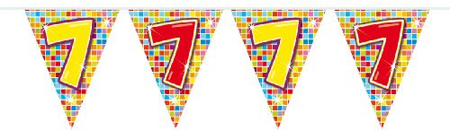 Folat 1 Wimpelkette * 7 Jahre * für Geburtstagsfeier oder EIN Jubiläum // Kinder Geburtstag Party Flagbanner bunt Sieben