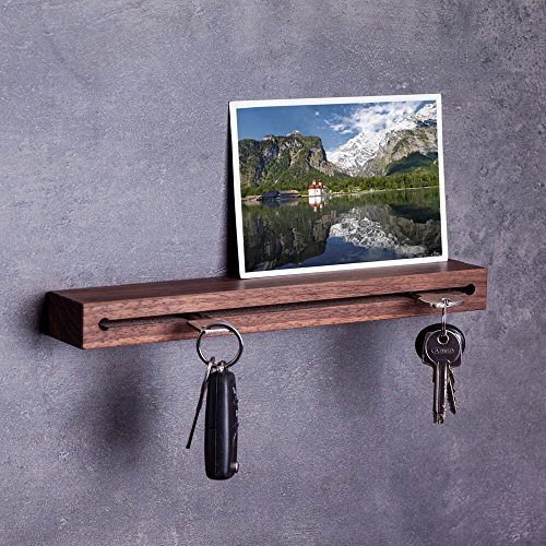 WOODS Schlüsselbrett mit Ablage I Nut - Schlüsselhalter Modern I Wanddekoration aus Holz Handgefertigt in Bayern I Schlüsselleiste Landhaus Design I Schlüsselboard (Nussbaum, 30 cm)