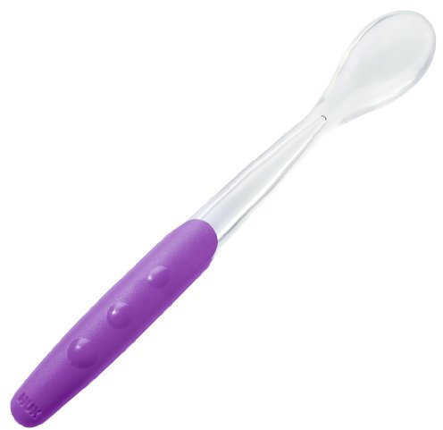 NUK Easy Learning Fütterlöffel Soft, extrasoftes Löffelteil aus Silikon, extralanger Anti-Rutsch-Griff, 2 Stück, BPA-frei, violett