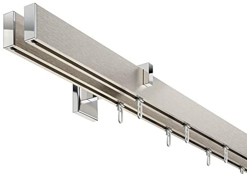 DécoProfi Gardinenstange Innenlauf 2-läufig Set Short rechteckig Silber Eloxiert/Verchromt I Länge: 320cm Aluminium für Wandmontage I Als Gardinenschiene & Vorhangstange geeignet