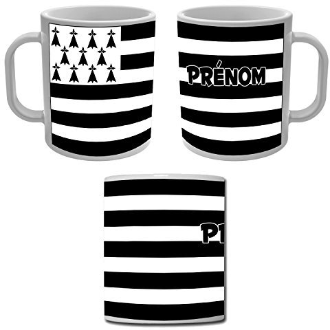 YONACREA - Mug Tasse - drapeau Bretagne Breizh avec prénom personnalisé