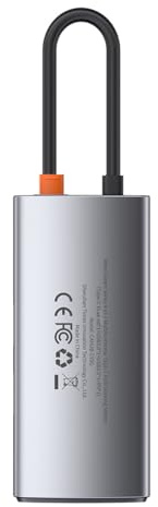 Baseus Metal Gleam 4 in 1, Multifunktions-PC/Telefon-Hub Adapter, Grau, Anzahl der Anschlüsse: 4, Eingang: USB Type C, Ausgang: USB Type A 3.0 X 3, USB Type C (PD),Reisegröße, Grau