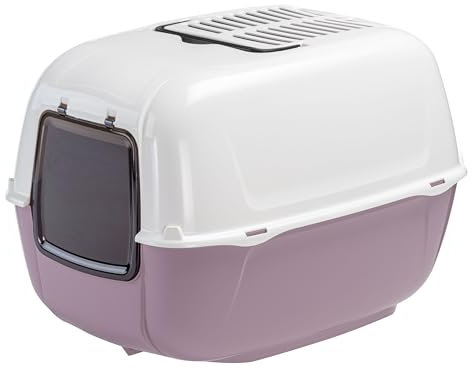 Ferplast Hooded Cat Litter Tray Box, PRIMA Cat Toilet Box with Door and 2 Activated Carbon Filters against bad odors, 39,5 x 52,5 x 38 cm., light burgundy