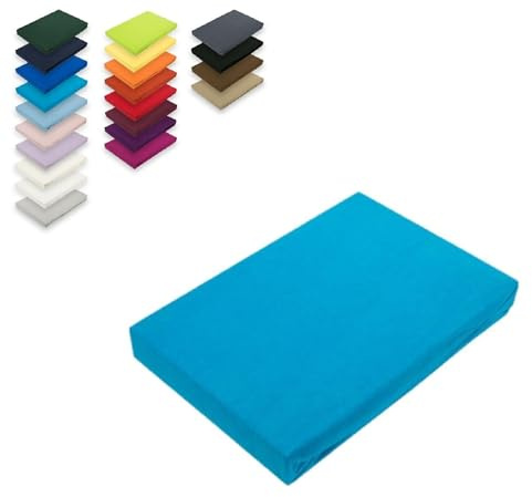 EXKLUSIV HEIMTEXTIL Topper Jersey Spannbettlaken 100% Baumwolle Öko - Tex Zertifiziert, Markenqualität, Steghöhe bis 12 cm, 180 x 200 cm Türkis
