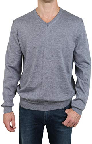 OLYMP Herren Pullover V-Ausschnitt Casual.Strick,Plain Jersey,Regular fit,Silbergrau 63,S