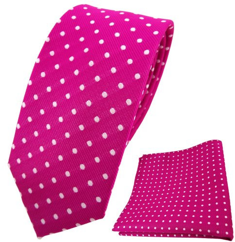 TigerTie - schmale Designer Krawatte Designer Einstecktuch in magenta fuchsia silbergepunktet