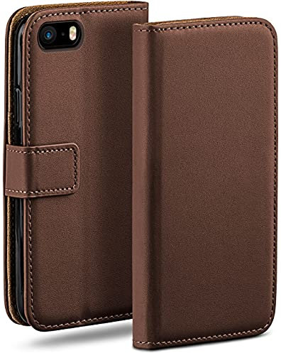 moex Book Case für iPhone 5s / 5 / SE (2016) Handyhülle mit Kartenfach, Hülle klappbar 360 Grad Schutzhülle, Klapphülle Flip Case Cover, PU Leder Handytasche Lederhülle, Dunkelbraun