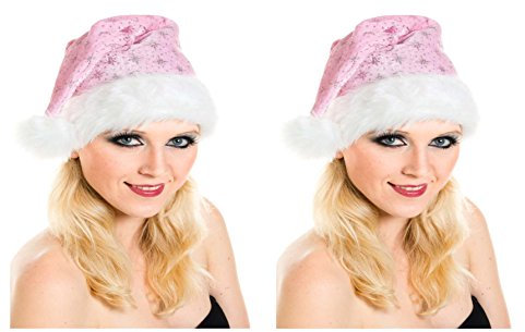 Ciffre 2 er Set Weihnachtsmütze Nikolausmütze Rosa Pink Plüsch mit Glitzer Staub Dicker Fellrand X20
