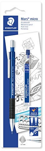 Staedtler Mars Micro, Porte-mine en métal de 0.7 mm, Étui blister avec 1 étui à mines HB 0.7 mm, 7757BK25DA
