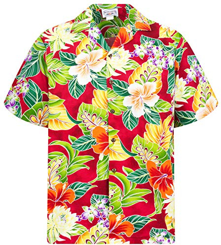 P.L.A. Pacific Legend Original Hawaiihemd Kurzarm Herren Kurzarm Button-Down Front-Tasche Hawaii-Print Blume New Flower