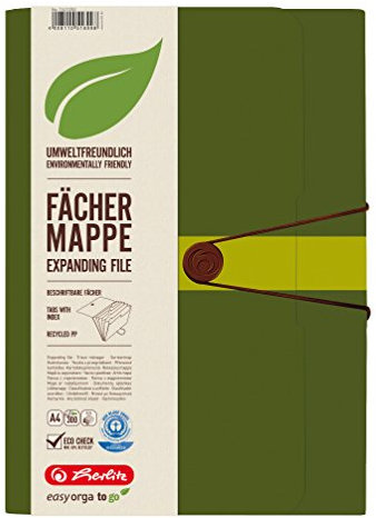 Herlitz 11411253 Fächermappe 12 Fächer Recycling-PP-Folie dunkelgrün