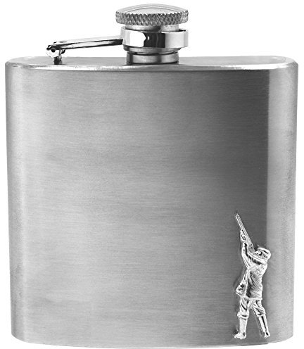 English Pewter Company 6oz Stainless Steel Hip Flask with Pewter Shooting Hunting Badge [CS237]