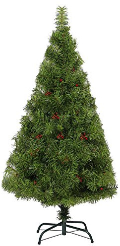 Shatchi 5ft 150cm Elegant Desiner Green Bushy Christmas Tree Boulder Pine with Berry Xmas Festive Decoration