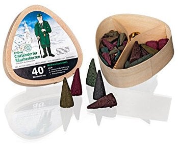Crottendorfer Räucherkerzen - in einer dekorativen Spanschachtel - bestehend aus verschiedenen Größen Bunter Mischung - 40er Set - Made in Germany