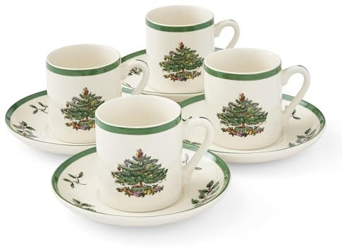 Spode Christmas Tree Espresso Cup and Saucer, Set of 4