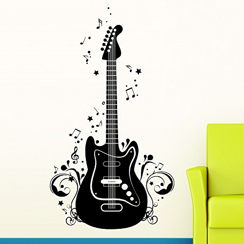 Wandtattoo-Loft „E-Gitarre, Noten und Ranke“ - Wandtattoo / 49 Farben / 4 Größen/schwarz / 55 x 98 cm