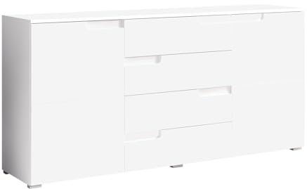 Sideboard Anrichte Mehrzweckschrank | Weiß Hochglanz | 2 Türen | 4 Schubladen