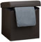 Relaxdays Folding Ottoman Seat 38 x 38 x 38 cm Sturdy Storage Chair and Practical Footstool, Faux Leather Storage Box with Removable Lid, Brown