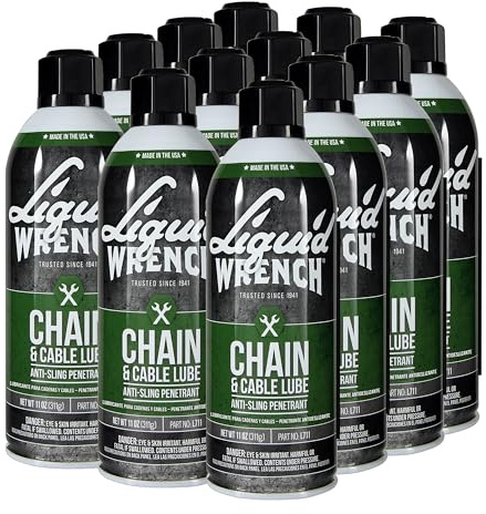 Liquid Wrench Chain Lube – Heavy Equipment, Motorcycle, ATV or Bike Chain Lube Spray – Reduces Friction, Prevents Corrosion, Long-Lasting Protection with Solid Lubricant – 11 oz (Case of 12)