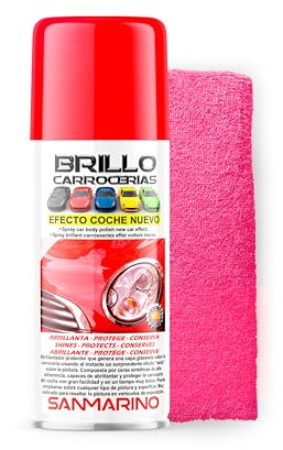 LIMPIARCOCHE.COM SANMARINO Abrillantador de carrocerías Efecto Coche Nuevo Spray 520 CC. + Bayeta Microfibra