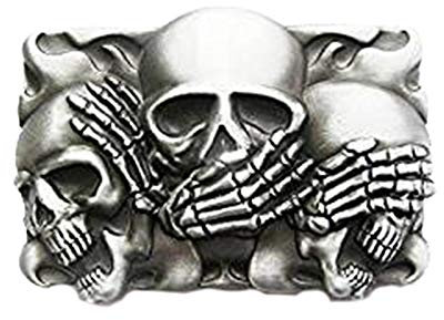 eeddoo® Gürtelschnalle - Die drei Skulls - Nichts sagen/hören/sprechen (Buckle für Wechselgürtel Damen & Herren | Belt Frauen Männer Oldschool Rockabilly Metall Totenkopf Tod Totenschädel Death)