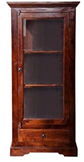 MASSIVMOEBEL24.DE Oxford Vitrine Akazie 72x40x155, Farbe:Dunkelbraun lackiert, Größe:72x40x155 cm (BxTxH)
