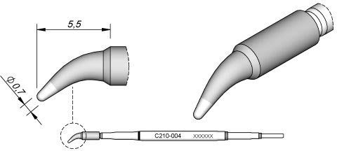 JBC Lötspitze Serie C210, Rundform, C210004/Ø 0,7 mm, gebogen C210004 (Lötkartusche Lötpatrone Loetspitze Loetkartusche Loetpatrone T210-A AD2210 2210 C210)