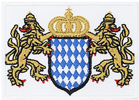 Freistaat Bayern Aufnäher bayrisches Staatswappen Bügelbild bestickt - Oktoberfest Aufbügler für Lederhose - Bayrische Flagge Stoff-Applikation für Hemd/Leder/Hut - 50x70mm