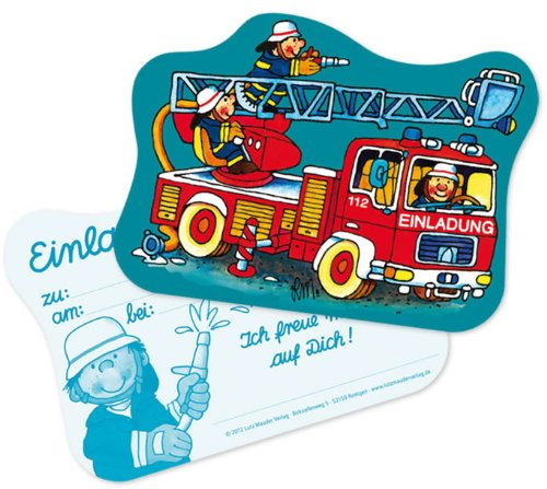 Mauder Verlag 16-teiliges Set: 8 Einladungskarten mit 8 Umschläge * Feuerwehr * für Kindergeburtstag vom Lutz 26007 // Kinder Geburtstag Einladung Karten Feuerwehrauto
