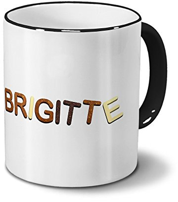 printplanet Tasse mit Namen Brigitte - Motiv Schokoladenbuchstaben - Namenstasse, Kaffeebecher, Mug, Becher, Kaffeetasse - Farbe Schwarz