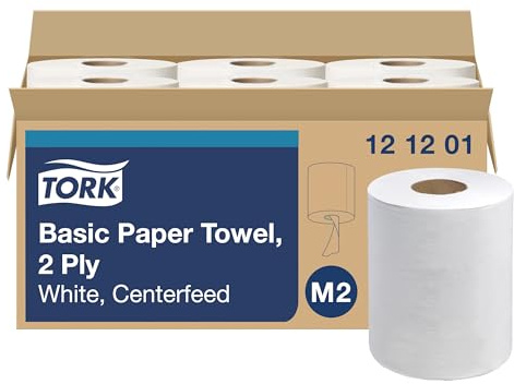Tork Basic Centerfeed Paper Wiper White M2, High Absorbency, 6 x 600 Sheets, 121201