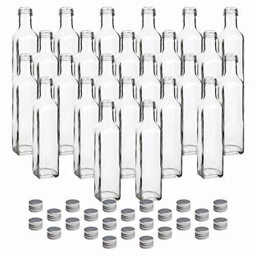 gouveo Lot de 24 bouteilles 250 ml Maraska avec bouchon à vis argenté – Bouteille en verre vide à remplir et à offrir – Véritable bouteille pour liqueur, vinaigre, huile (MFET250S)