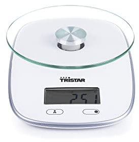 Tristar KW-2445 - Balanza de cocina con capacidad máxima 5 kg y plato con vidrio de seguridad, 3 W, color blanco